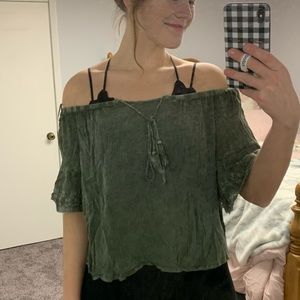 Off the shoulder army green crop top